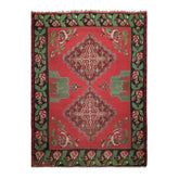 7x9 Crimson, Brown, Green Color Hand Woven Kilim Wool Arts & Crafts Oriental Rug