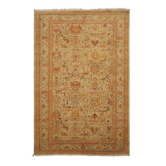 6x9 Light Gold, Coral, Tan Color Hand Knotted Oushak Wool Arts & Crafts Oriental Rug