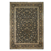 10x14 Black, Ivory, Mint Color Hand Knotted Kashan Wool Traditional Oriental Rug