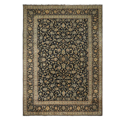 10x14 Black, Ivory, Mint Color Hand Knotted Kashan Wool Traditional Oriental Rug