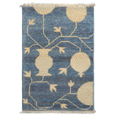 2x3 Blue, Beige, Ivory Color Hand Knotted Afghan Oushak Wool Transitional Oriental Rug