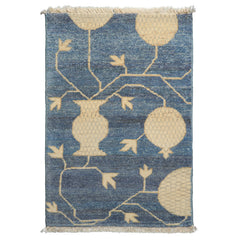 2x3 Blue, Beige, Ivory Color Hand Knotted Afghan Oushak Wool Transitional Oriental Rug