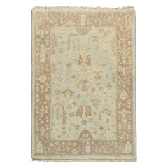 2x3 Mint, Taupe, Beige Color Hand Knotted Oushak Wool Transitional Oriental Rug