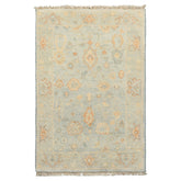 2x3 Blue, Beige, Caramel Color Hand Knotted Oushak Wool Transitional Oriental Rug