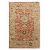 2x3 Rust, Beige, Aqua Color Hand Knotted Oushak Wool Transitional Oriental Rug