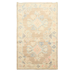 3x5 Tan, Ivory, Rust Color Hand Knotted Oushak Wool Transitional Oriental Rug
