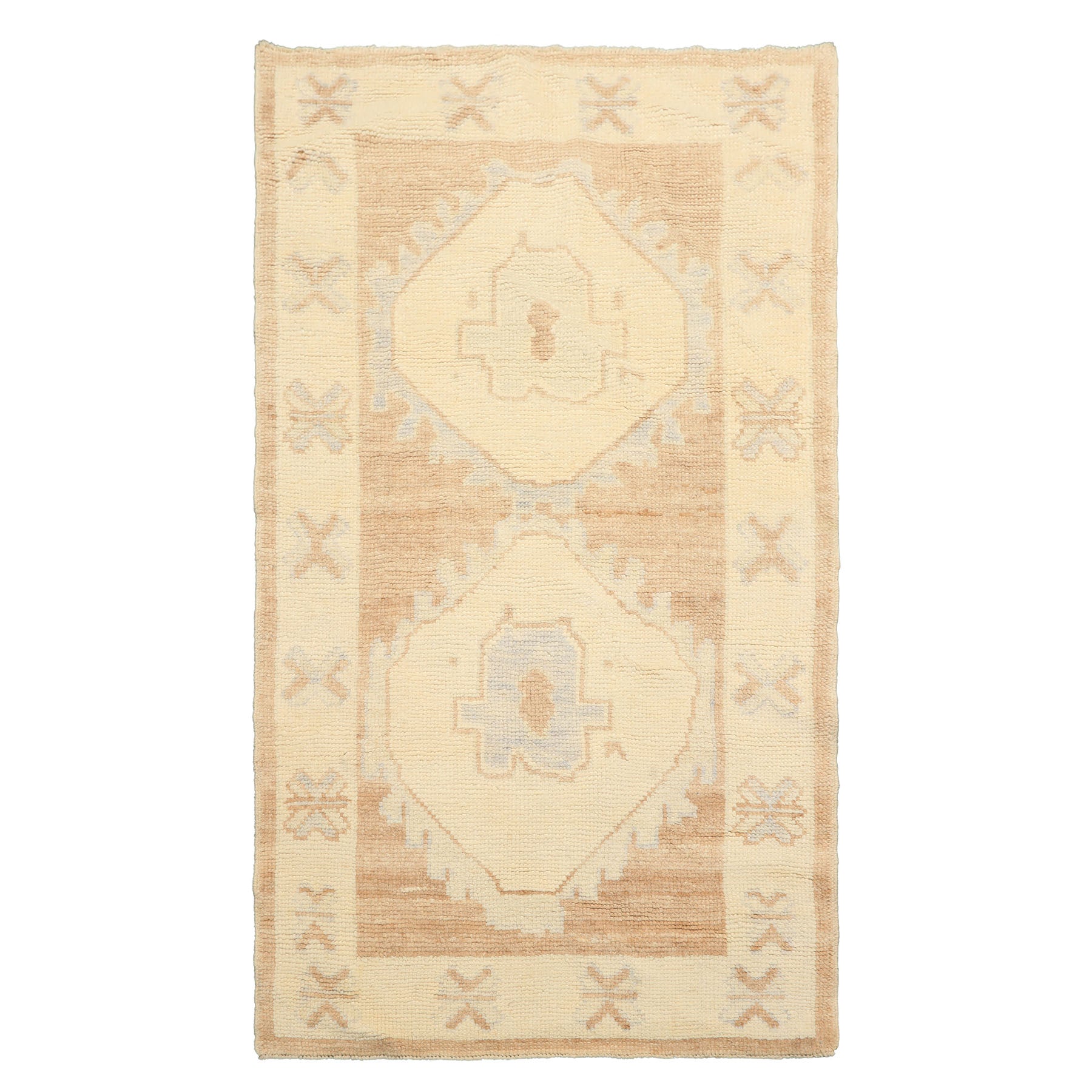 3x5 Brown, Ivory, Gray Color Hand Knotted Oushak Wool Transitional Oriental Rug