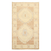 3x5 Brown, Ivory, Gray Color Hand Knotted Oushak Wool Transitional Oriental Rug