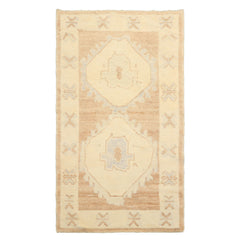 3x5 Brown, Ivory, Gray Color Hand Knotted Oushak Wool Transitional Oriental Rug
