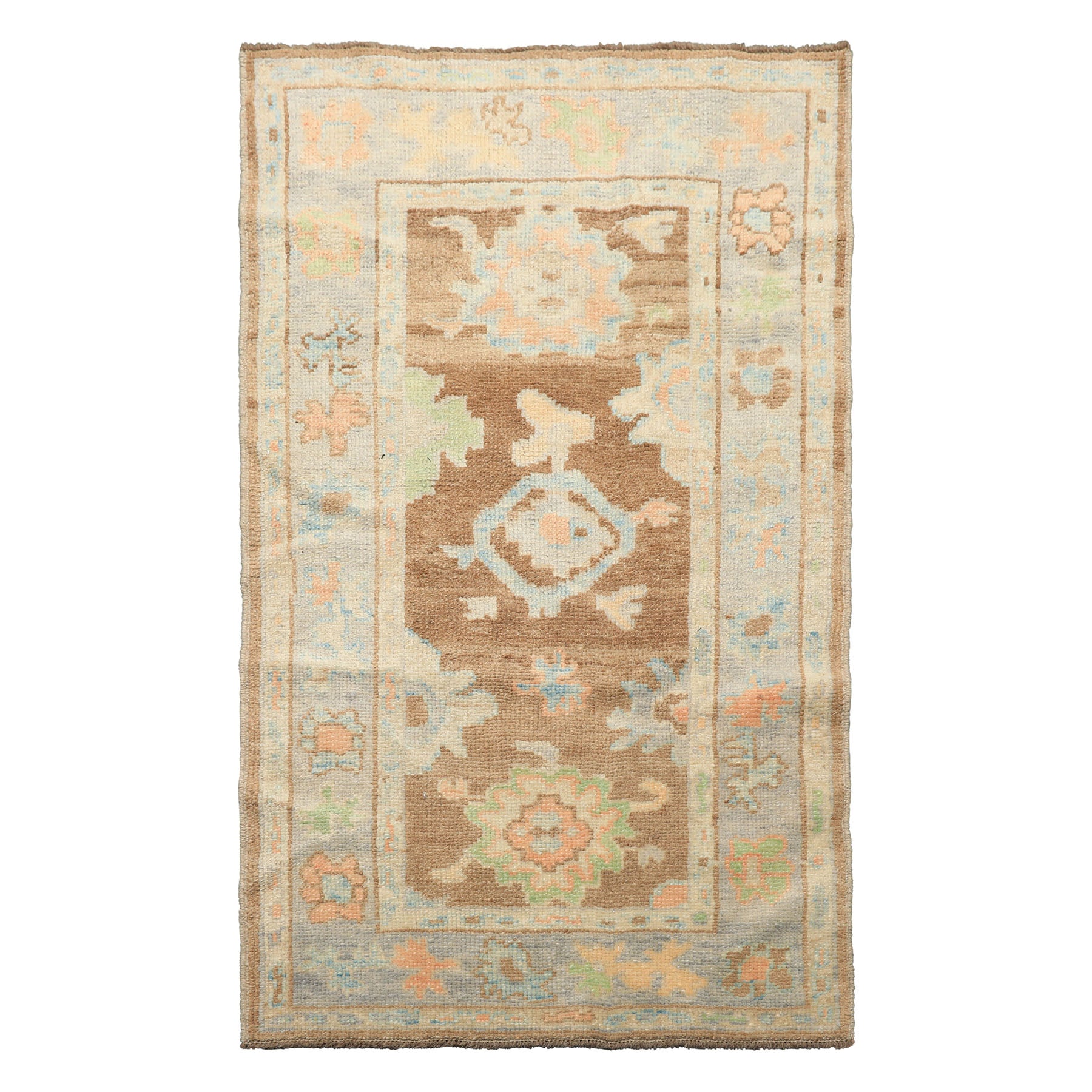 3x5 Brown, Gray, Ivory Color Hand Knotted Oushak Wool Transitional Oriental Rug