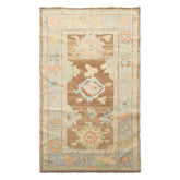 3x5 Brown, Gray, Ivory Color Hand Knotted Oushak Wool Transitional Oriental Rug