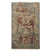 3x5 Maroon, Beige, Aqua Color Hand Knotted Oushak Wool Transitional Oriental Rug