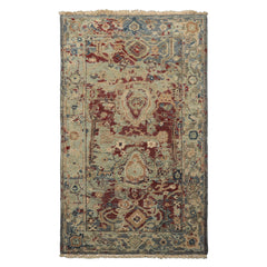 3x5 Maroon, Beige, Aqua Color Hand Knotted Oushak Wool Transitional Oriental Rug