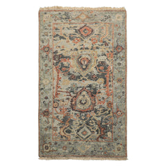 3x5 Mint, Beige, Rust Color Hand Knotted Oushak Wool Transitional Oriental Rug