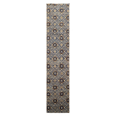 Runner Ivory, Blue, Brown Color Hand Knotted Oushak Wool Transitional Oriental Rug