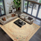 8x10 Ivory, Tan, Rose Color Hand Woven French Aubusson Wool Traditional Oriental Rug