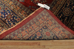 Runner Rusty Red, Navy, Mint Color Hand Knotted Sarouk New Zealand Wool Traditional Oriental Rug