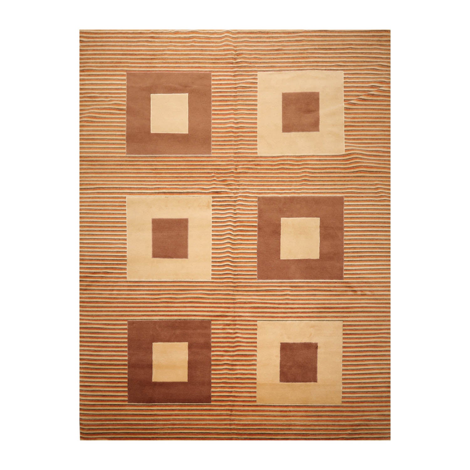 9x12 Beige, Brown, Burnt Orange Color Hand Knotted All-Over 100% Wool Modern Oriental Rug