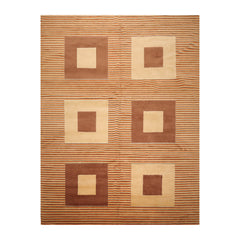 9x12 Beige, Brown, Burnt Orange Color Hand Knotted All-Over 100% Wool Modern Oriental Rug