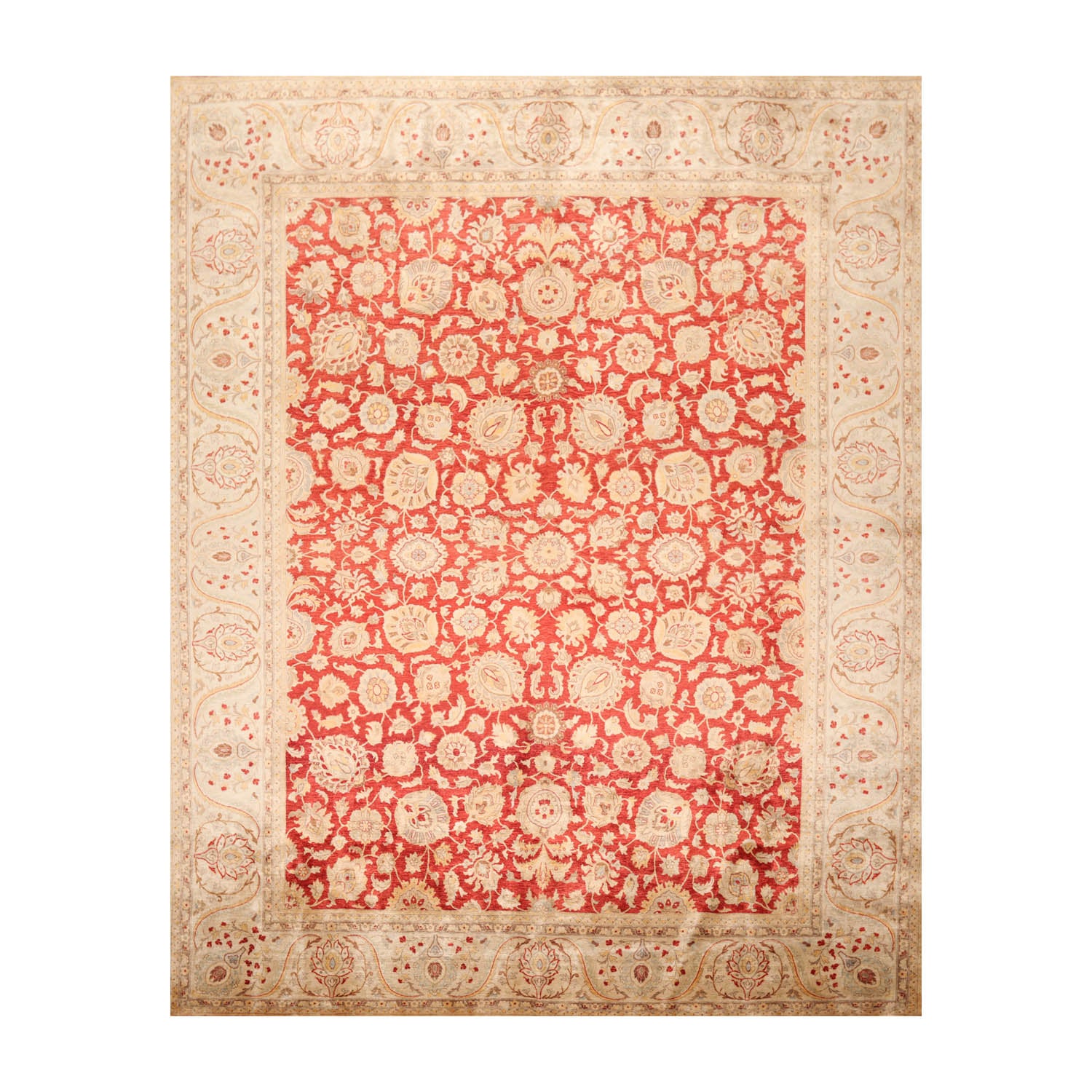 8x10 Red, Beige, Gray Color Hand Knotted All-Over 100% Wool Traditional Oriental Rug
