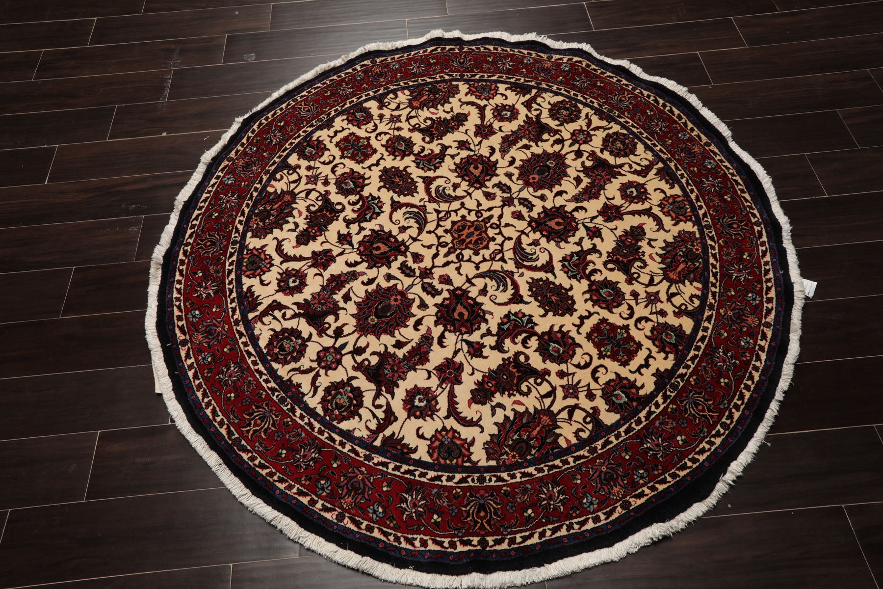 Round Ivory, Rust, Rose Color Hand Knotted Bidjar Round Wool & Silk Traditional Oriental Rug