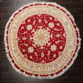 Round Red, Ivory, Blue Color Hand Knotted Tabriz Round Wool& Silk Traditional Oriental Rug