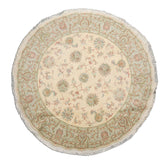 Round Ivory, Mint, Aqua Color Hand Knotted Tabriz Round Wool & Silk Traditional Oriental Rug
