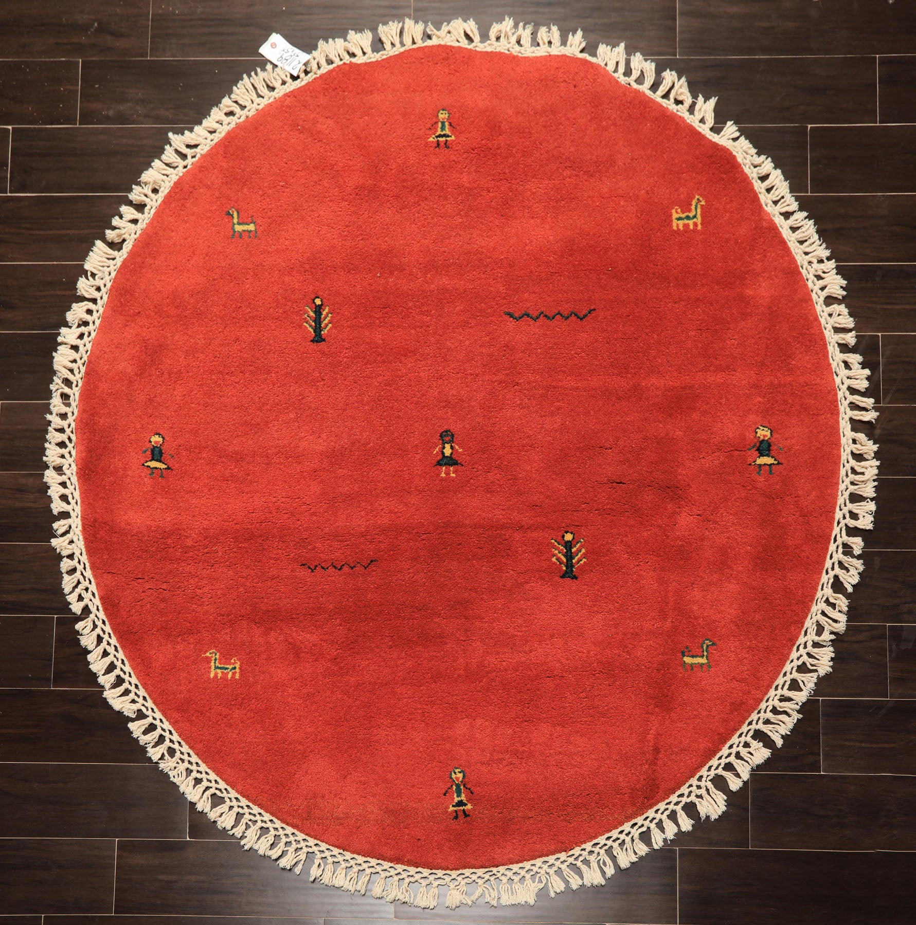 Round Coral, Gold, Black Color Hand Knotted Gabbeh Wool Modern & Contemporary Oriental Rug