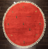 Round Coral, Gold, Black Color Hand Knotted Gabbeh Wool Modern & Contemporary Oriental Rug