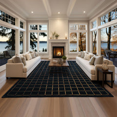 6x9 Navy, Gold, Red Color Hand Knotted Tibetan Wool Modern & Contemporary Oriental Rug