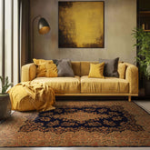 9x12 Navy, Gold, Turquoise Color Hand Knotted Kerman Wool Traditional Oriental Rug