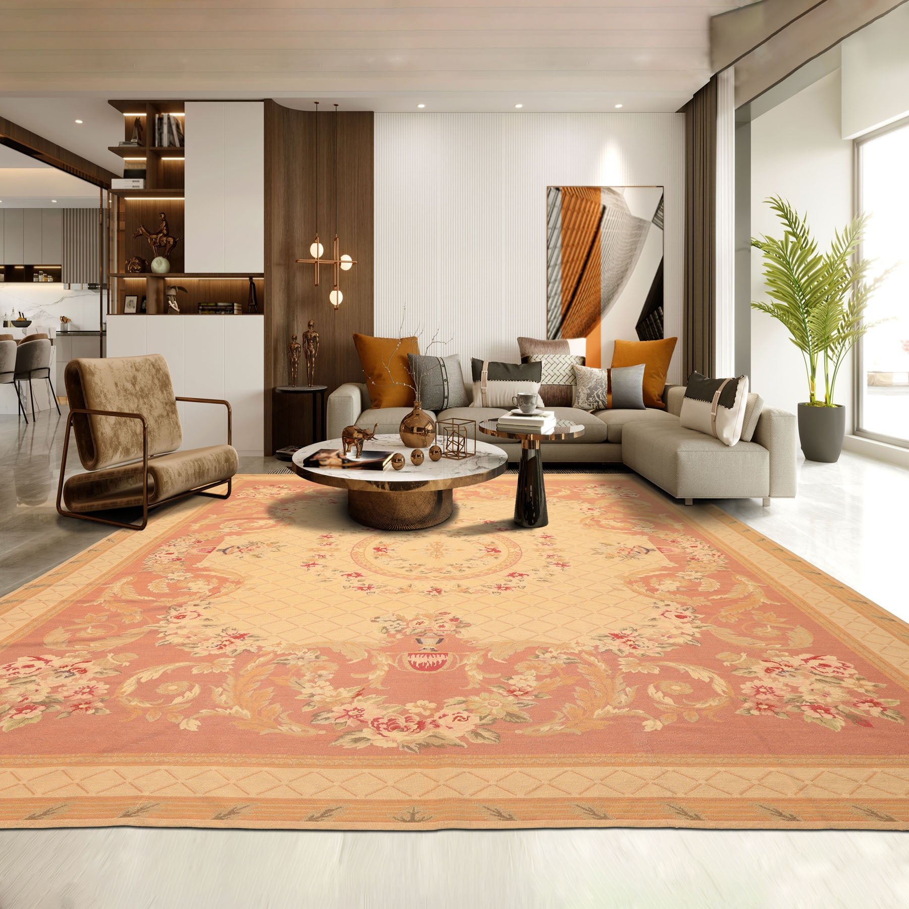 8x10 Light Gold, Blush, Rust Color Hand Woven French Aubusson Needlepoint Wool Traditional Oriental Rug