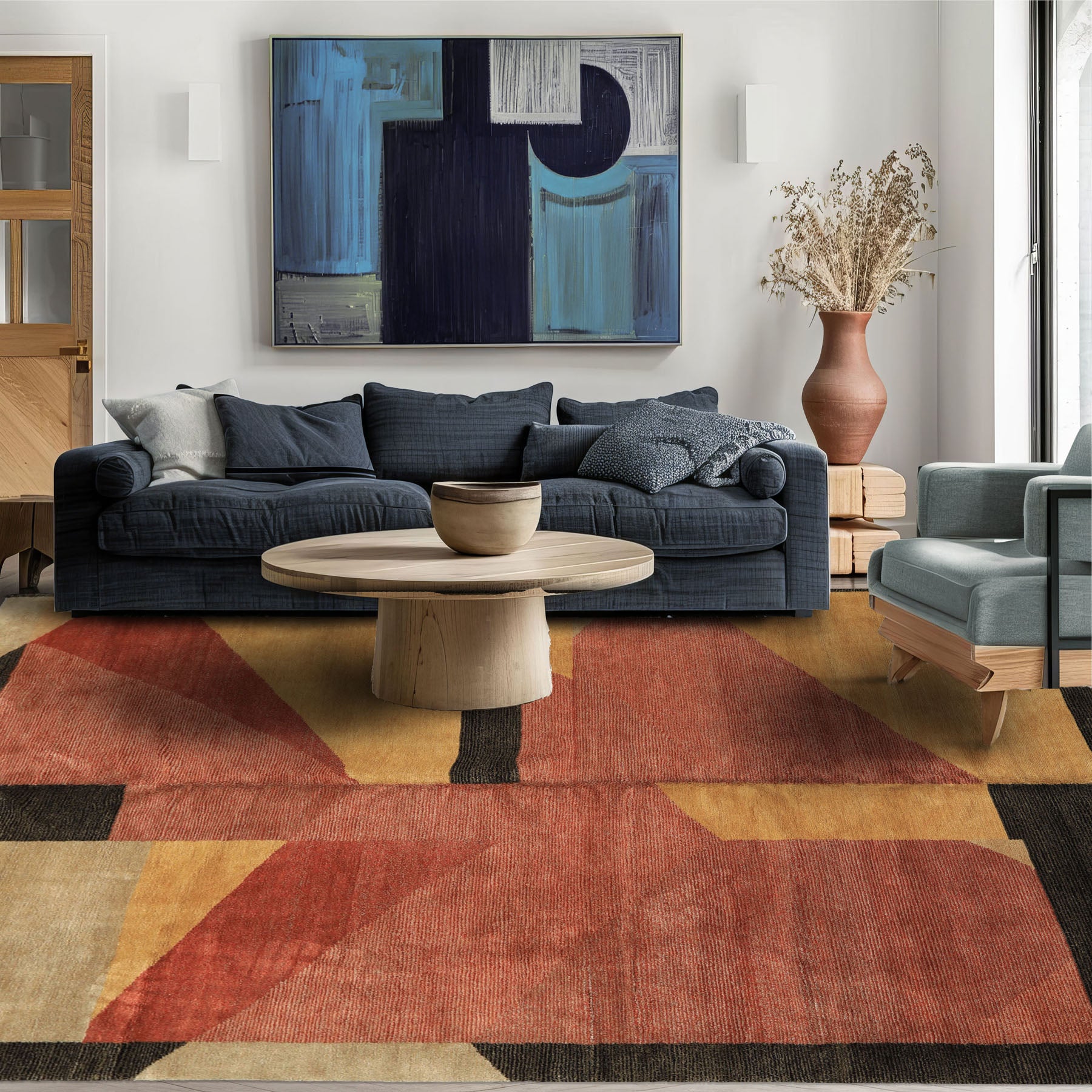 6x9 Rust, Gold, Charcoal Color Hand Knotted Tibetan Wool & Silk Modern & Contemporary Oriental Rug