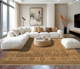 8x10 Gray, Beige, Gold Color Hand Knotted Agra Wool Traditional Oriental Rug