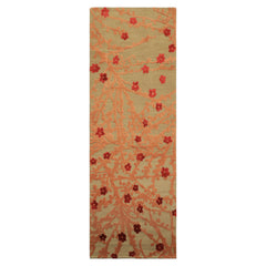 Runner Mint, Peach, Red Color Hand Knotted Tibetan Wool & Silk Transitional Oriental Rug