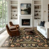 6x9 Brown, Green, Blush Color Hand Woven Needlepoint Wool Traditional Oriental Rug