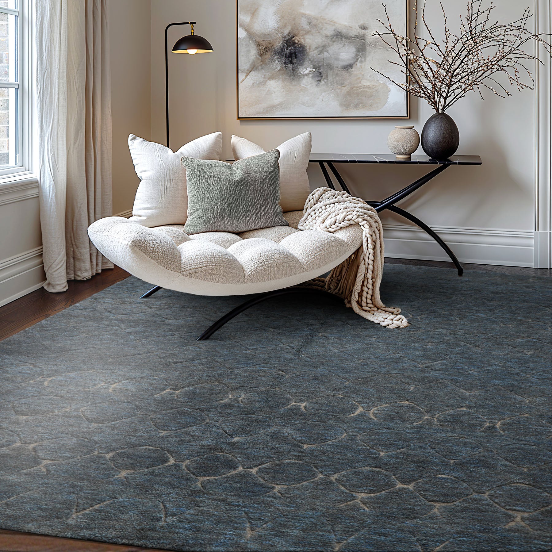 8x10 Gray, Denim, Color Hand Knotted Moroccan Wool Modern & Contemporary Oriental Rug