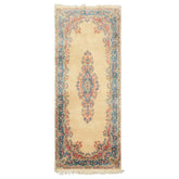 3x5 Ivory, Aqua, Green Color Hand Knotted Kerman Wool Traditional Oriental Rug