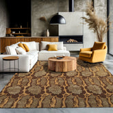 8x10 Brown, Gold, Celadon Color Hand Knotted Tibetan Wool & Silk Transitional Oriental Rug