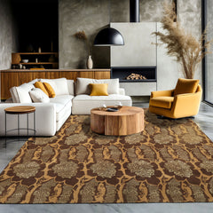 8x10 Brown, Gold, Celadon Color Hand Knotted Tibetan Wool & Silk Transitional Oriental Rug