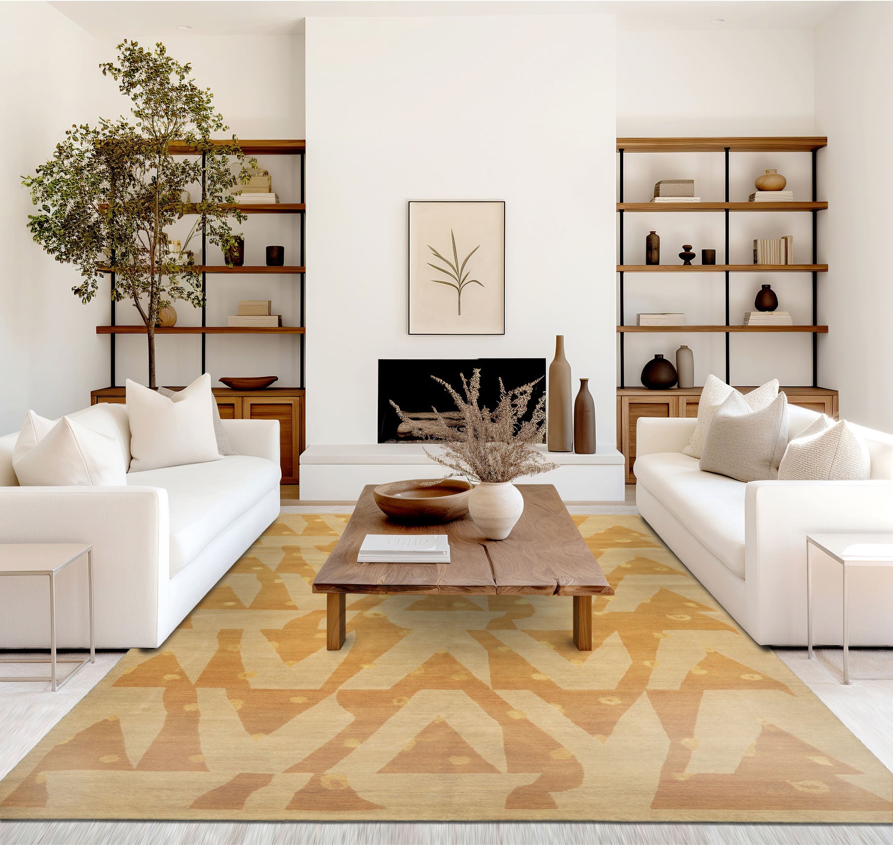 6x9 Beige, Gold, Tan Color Hand Knotted Tibetan Wool & Silk Modern & Contemporary Oriental Rug