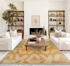 6x9 Beige, Gold, Tan Color Hand Knotted Tibetan Wool & Silk Modern & Contemporary Oriental Rug