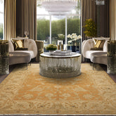 8x9 Gold, Beige, Ivory Color Hand Knotted Agra Wool Traditional Oriental Rug