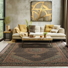 6x9 Black, Blush, Green Color Hand Knotted Tabriz Wool & Silk Traditional Oriental Rug