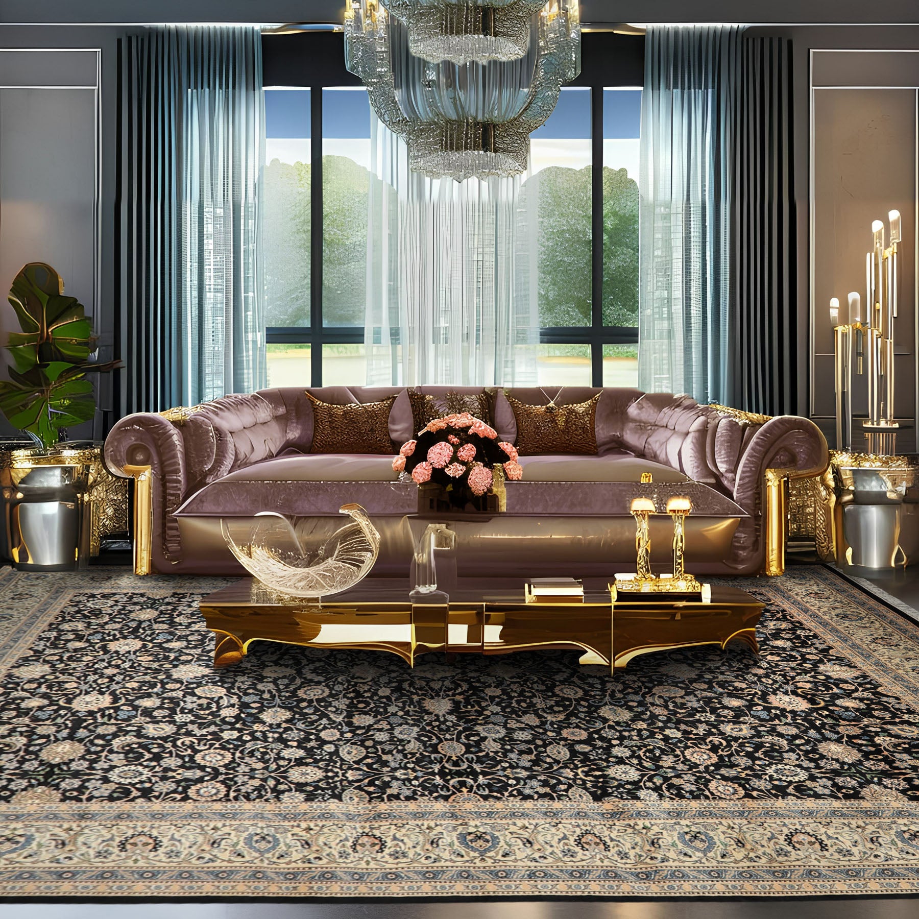 OverSize Black, Ivory, Blue Color Hand Knotted Pak Persian Wool Traditional Oriental Rug