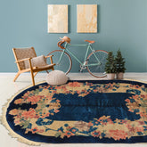 5x8 Navy, Beige, Celadon Color Hand Knotted Chinese Art Deco Wool Traditional Oriental Rug