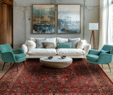 9x12 Burgundy, Navy, Ivory Color Machine Made Karastan Sarouk New Zealand Wool Traditional Oriental Rug