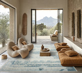 9x12 Blue, Ivory, Color Hand Knotted Oushak Wool & Bamboo Silk Transitional Oriental Rug