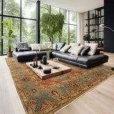 8x10 Tan, Aqua, Beige Color Hand Knotted Oushak Wool Traditional/ Floral Oriental Rug