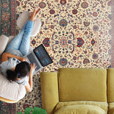 9x12 Ivory, Aqua, Rose Color Hand Knotted Kashan Wool Traditional/ Medallion Oriental Rug